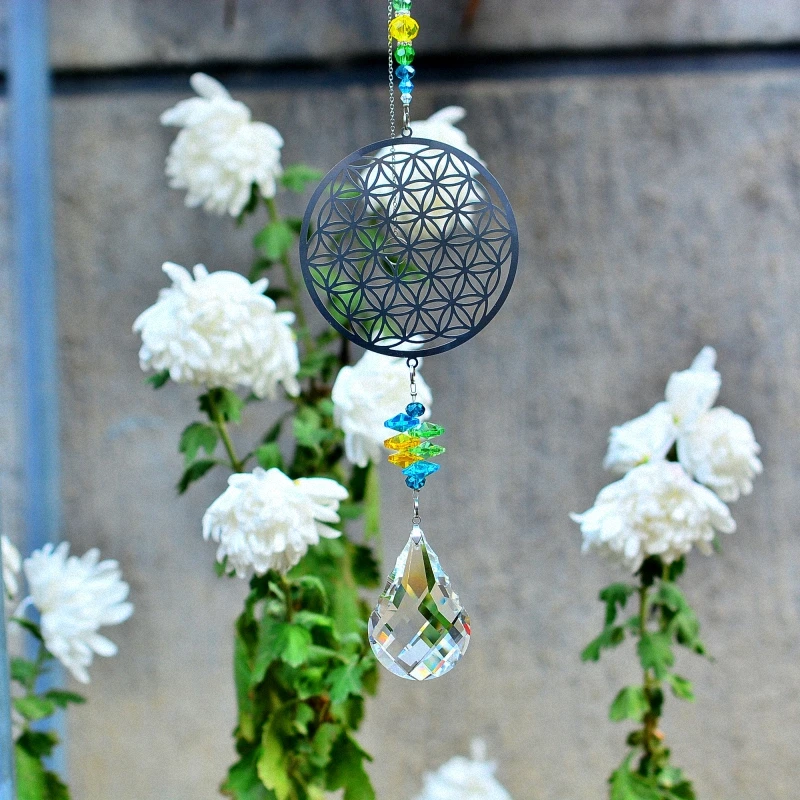 

KAINAI Flower of life Garden Sun Catcher Rainbow Maker Hanging Window Decoration Crystal Prisms Ornament Garden Yard Fengshui