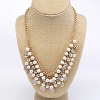 european and american fashion exaggerated multi layer metal flash stickers pearl rhinestone necklace temperament wweater chain