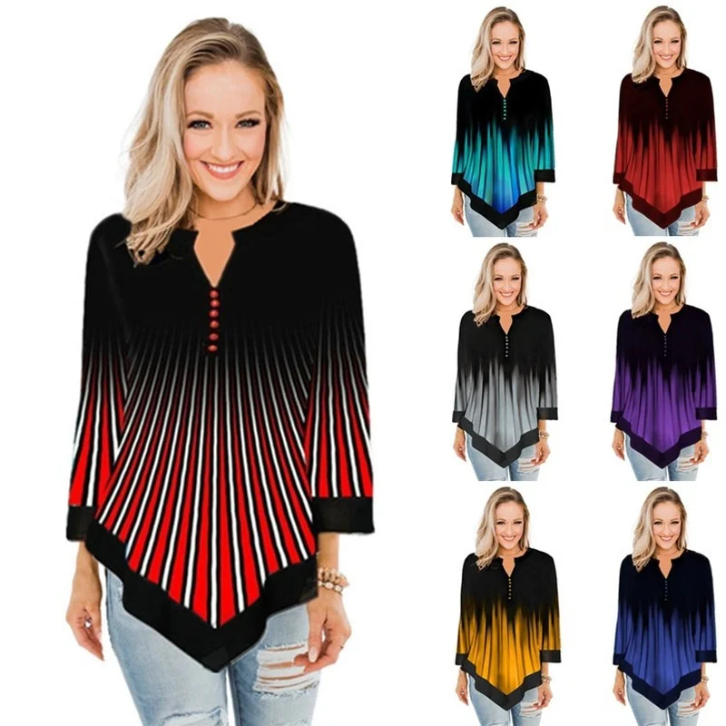 

Женская Асимметричная футболка с принтом, Повседневная Свободная футболка большого размера с рукавами, весна-лето 3/4