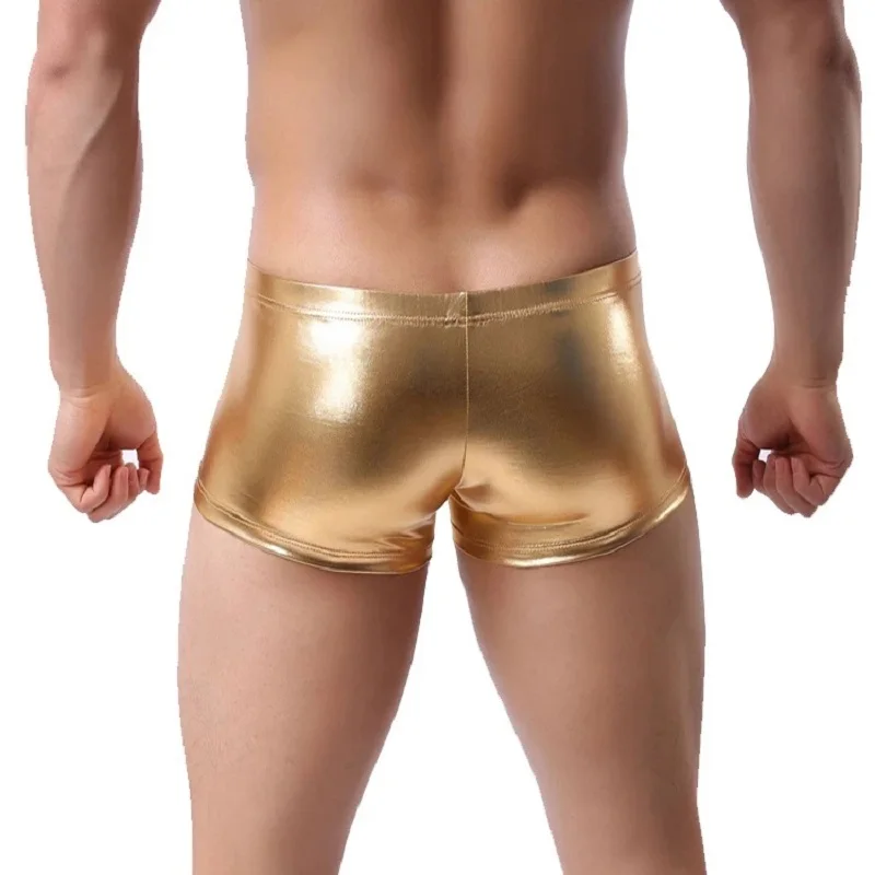 

Plus Size Boxers Black Nylon Sexy Men PU Faux Leather Underwear Boxers Shorts Sheathy Cool Male Gay Underwear 1PCS