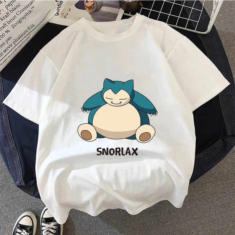 

2021 Pokemon Cute Snorlax Boys Girls T Shirt Pokemon Print T-Shirt Summer Harajuku Boys Animation 1-10 Age Clothing