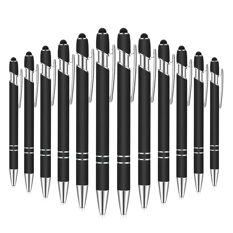 

12Pcs Ballpoint Pen with Stylus Tip, 1.0 Mm Black Ink Metal Pen Stylus Pen for Contact Screens, Ballpoint Pen (Black)