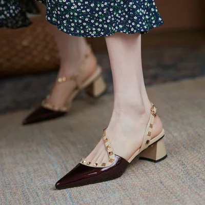 

in riveted Full-leather and heels out of the wind summer Baotou sandals women's leather tipped clasp work shoes 2021 woman pumps