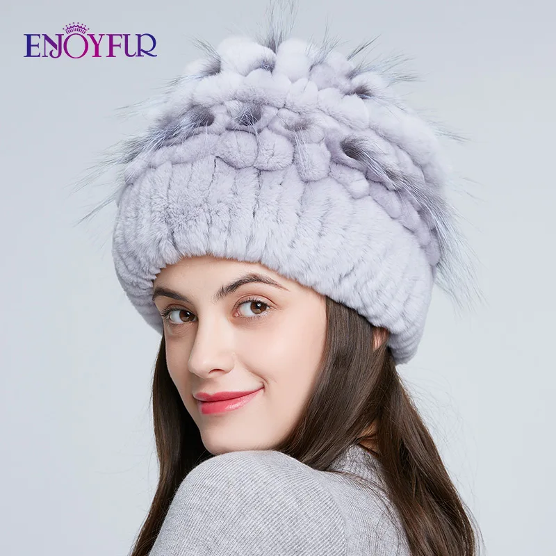 Женская шапка ENJOYFUR теплая из натурального меха кролика Рекс зимняя с мехом