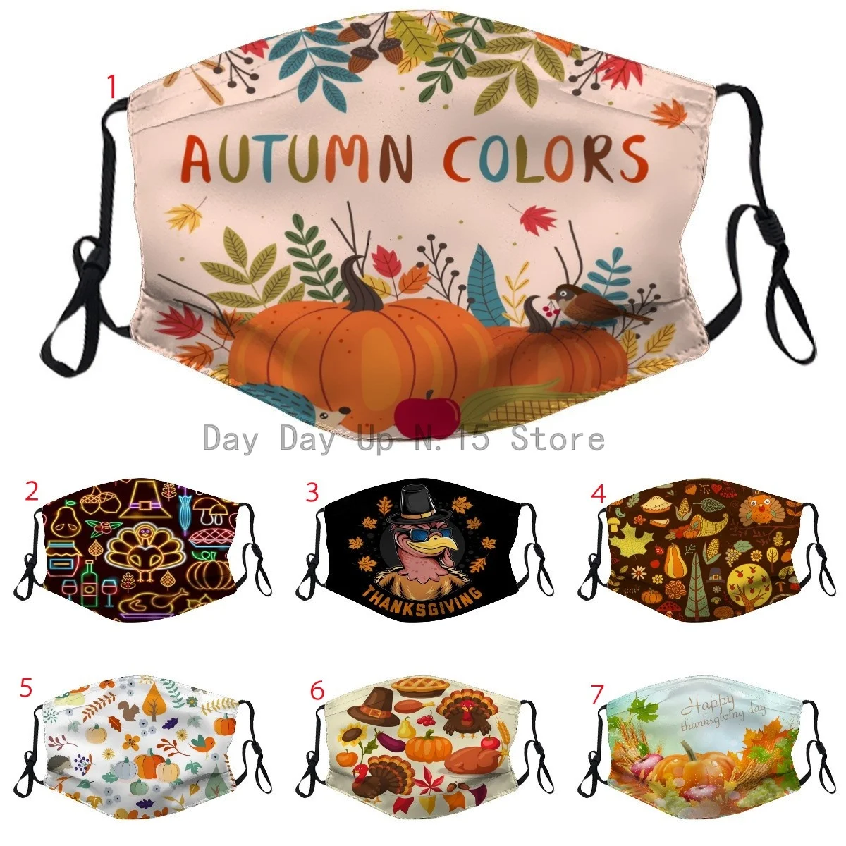 

Thanksgiving Anti-Dust Cotton Face_Mask for Adults Adjustable Washable Reusable Breathable Turkey Maple Leaf Printed for Mens