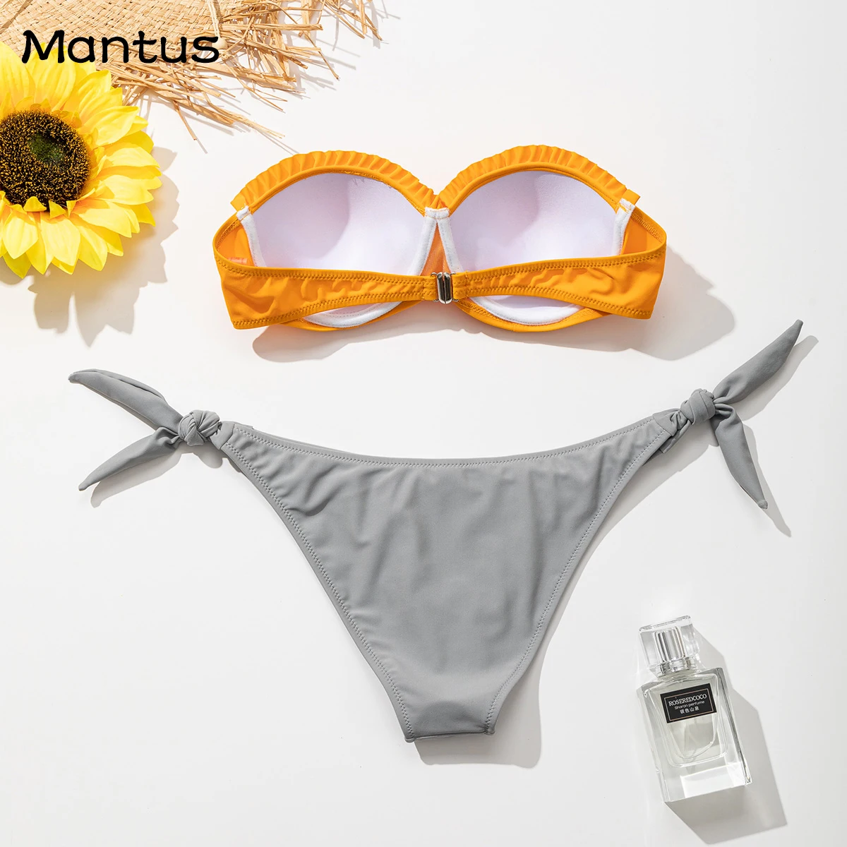 

2021 Ruffles Bikinis Set Swimsuit Women Swimwear Knotted Thong Sexy Biqiunis Female Low Waist Swimming Summer Beach Bathing Suit