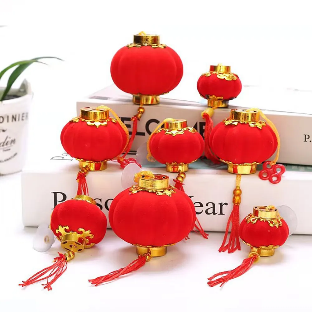 

9/16/20pcs Mini Flocking Red Lanterns Chinese New Year Lantern DIY Festival Wedding Decorations Traditional New Year Decor