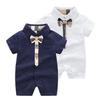 new arrival summer fashion newborn baby clothes cotton plaid stripes short sleeved gentleman baby boy girl rompers 0 24 months