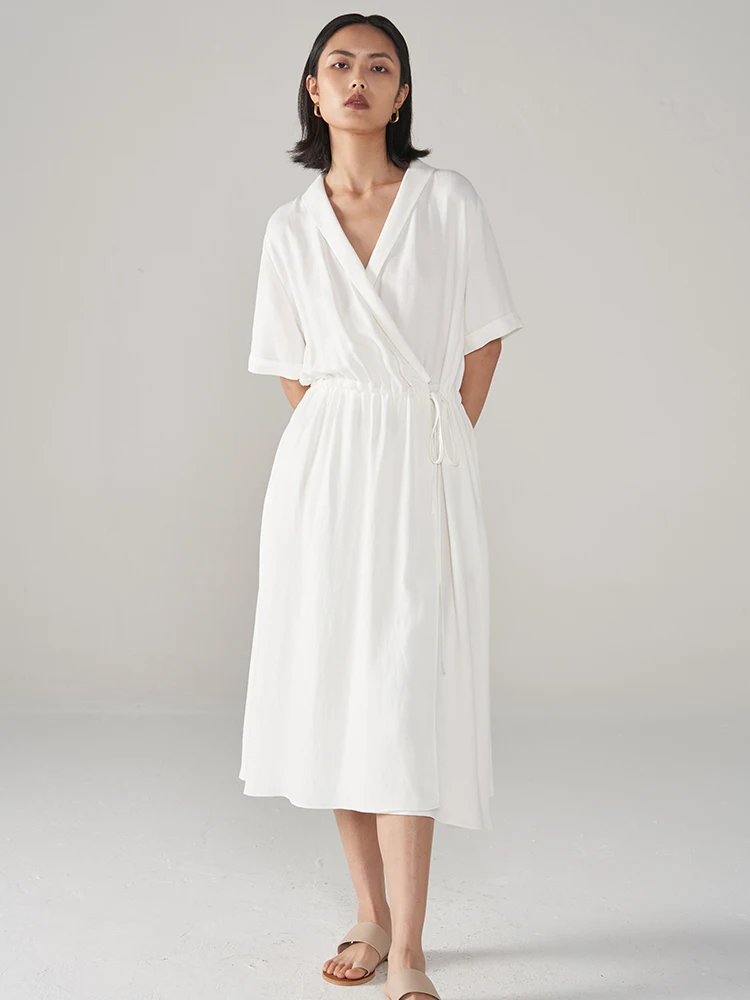 

Ouverey Женские однотонные Цвет Макси фигурный воротник платье прямого покроя с короткими рукавами, с эластичной резинкой на талии платье-руба...