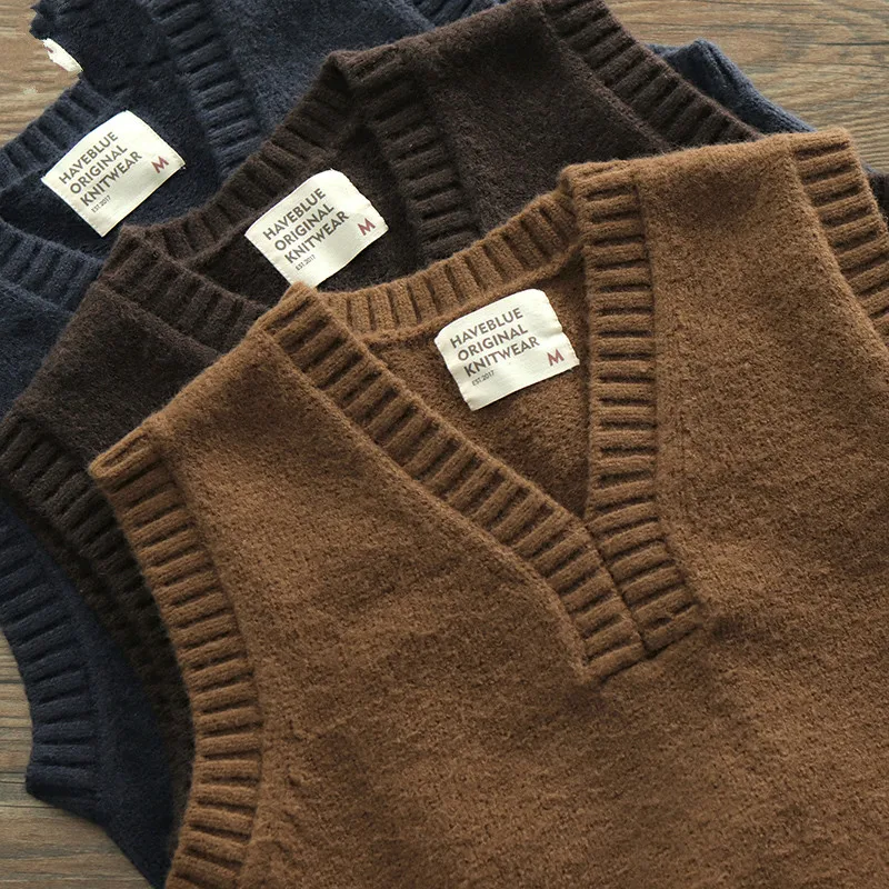 

Winter Fall Thick Knitting Sleeveless Sweater Pullover Vest Men High Quality Japan Harajuku Style Casual Waistcoat Male