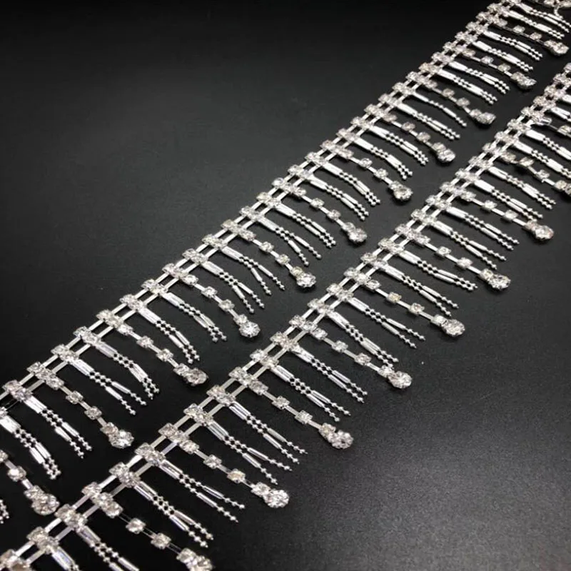 

10Yards Fashion Bling Crystal Rhinestone Trim Beads Fringe Trimming For Bridal Belt Free Shipping