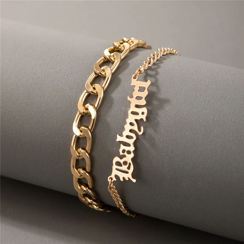 

HI MAN 2 Pcs/Set Bohemian Mixed Simple Oval Letter Anklet Women Exquisite Vintage Birthday Party Jewelry Accessories