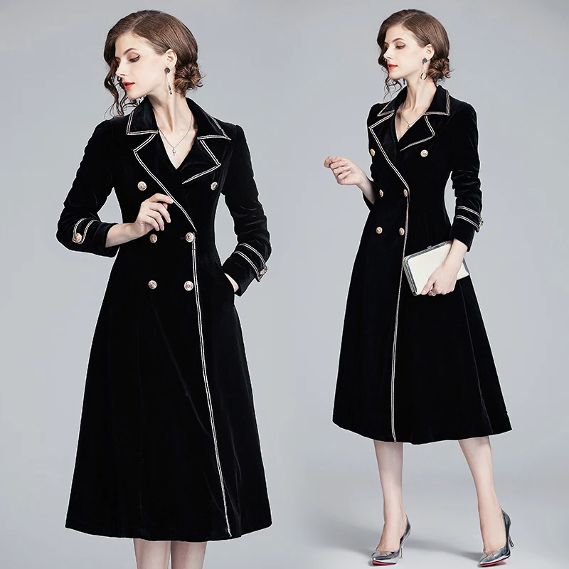 Женский бархатный блейзер ZUOMAN элегантный длинный тренчкот в винтажном стиле