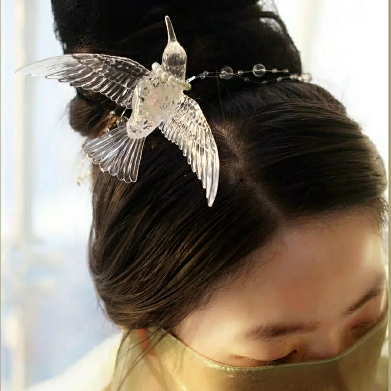 Antique Accessories Transparent Bird Hairpin with Tassel Pendant for Women Cosplay Vintage Chinese Style Clothes Headdress |