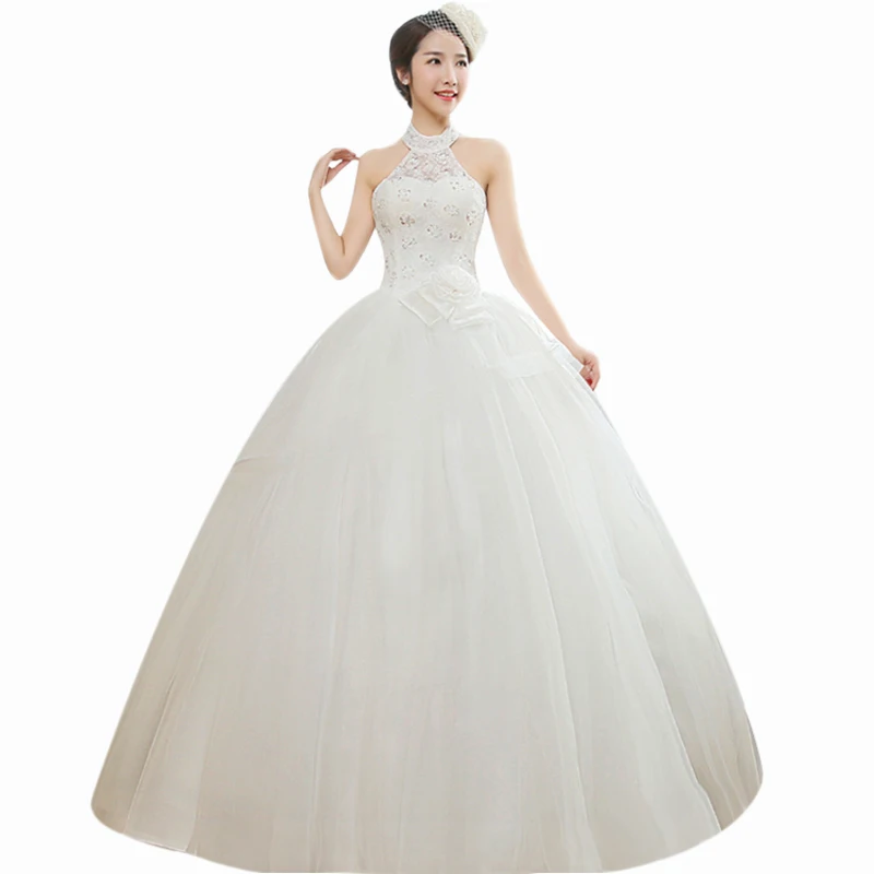 

Elegant Wedding Dress White It's Yiiya AR719 Halter Sleeveless Sequined Wedding Dresses Plus Size Lace Vestidos De Novia