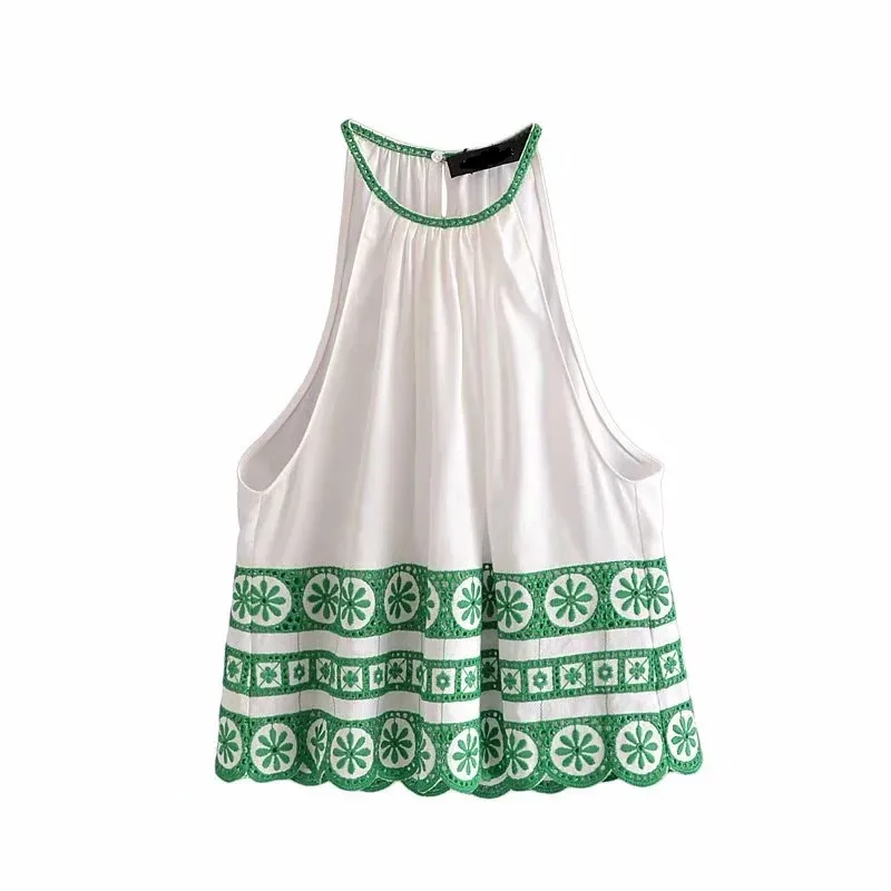 

Женский универсальный топ без рукавов ZA, повседневный облегающий топ с вышитым воротником в европейском и американском стиле, Новинка лета ...