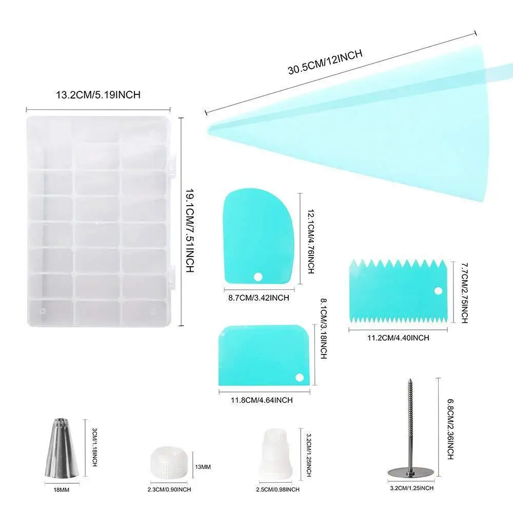 

32 pieces of stainless steel flower mouth set Blue scraper Decorating bag cake tool Kitchenware baking accessories
