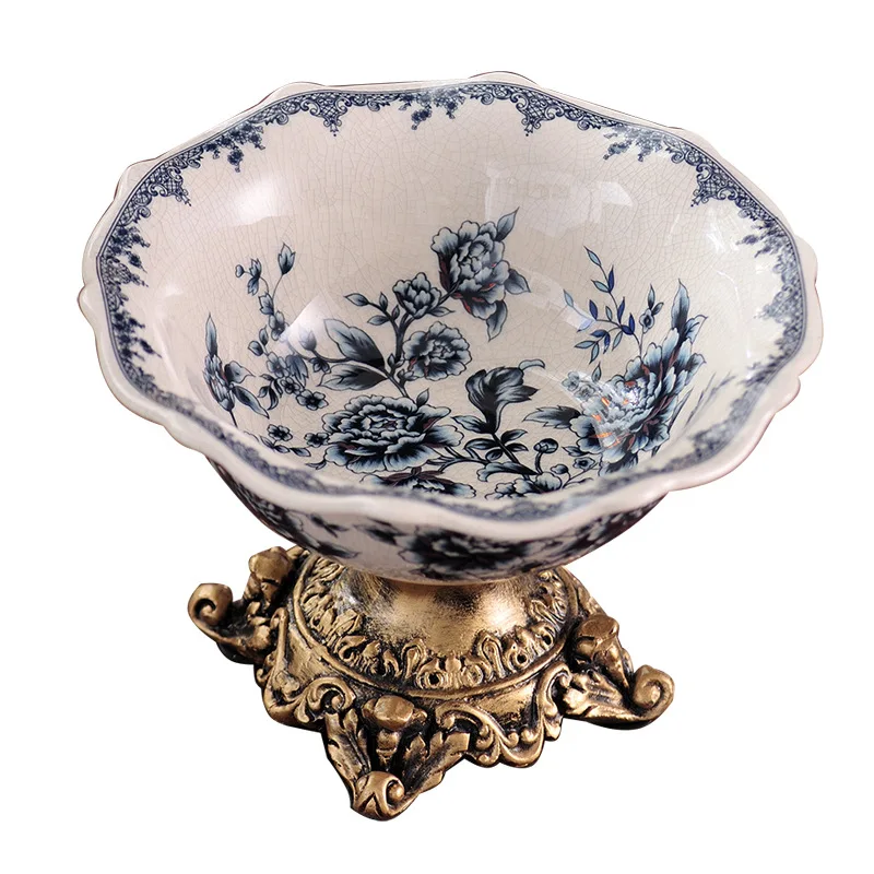 

Creative wave mouth round new Chinese style blue and white household ceramic fruit plate dried fruit plate crafts