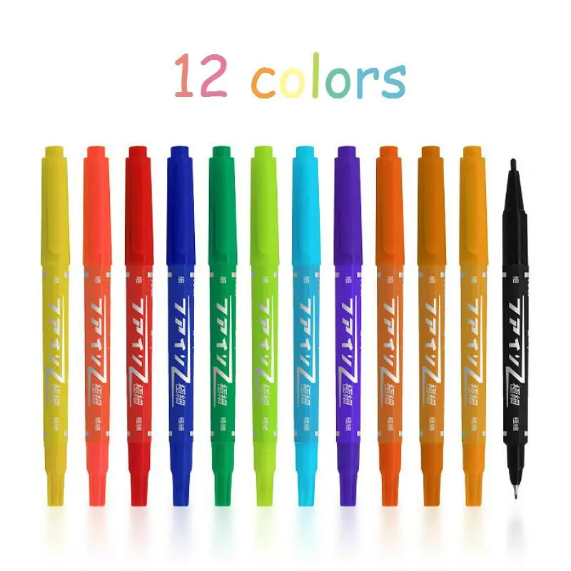 

1pcs Sell 12 Colors Single Art Markers Brush Pen Sketch Alcohol Based Markers Dual Head Manga Drawing Pens Art Supplies