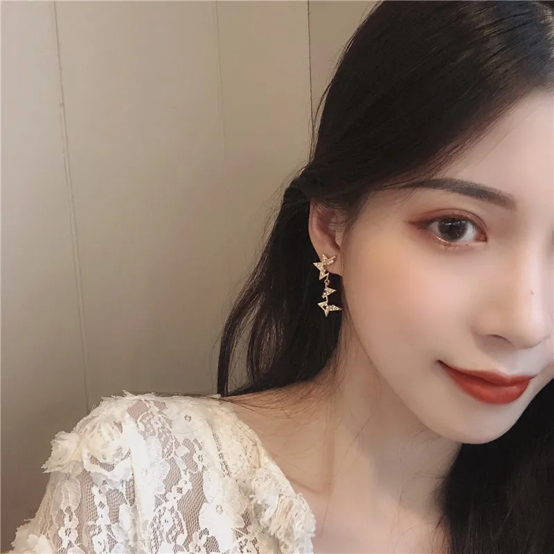 Meteor South Korea Micro Crystal Set Super Shiny Biling Ear Stud Elegant Simple Earrings Women's Jewelry | Украшения и