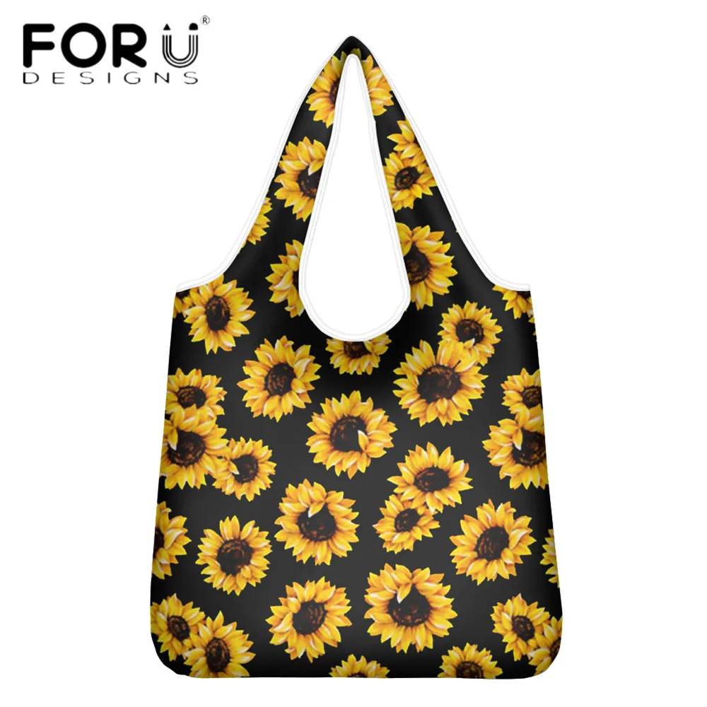 

FORUDESIGNS 2020 New Women Eco Grocery Bag Sunflower Pattern Printing Ladies Shopper Shoulder Bag Large Capacity Bolsa Mujer
