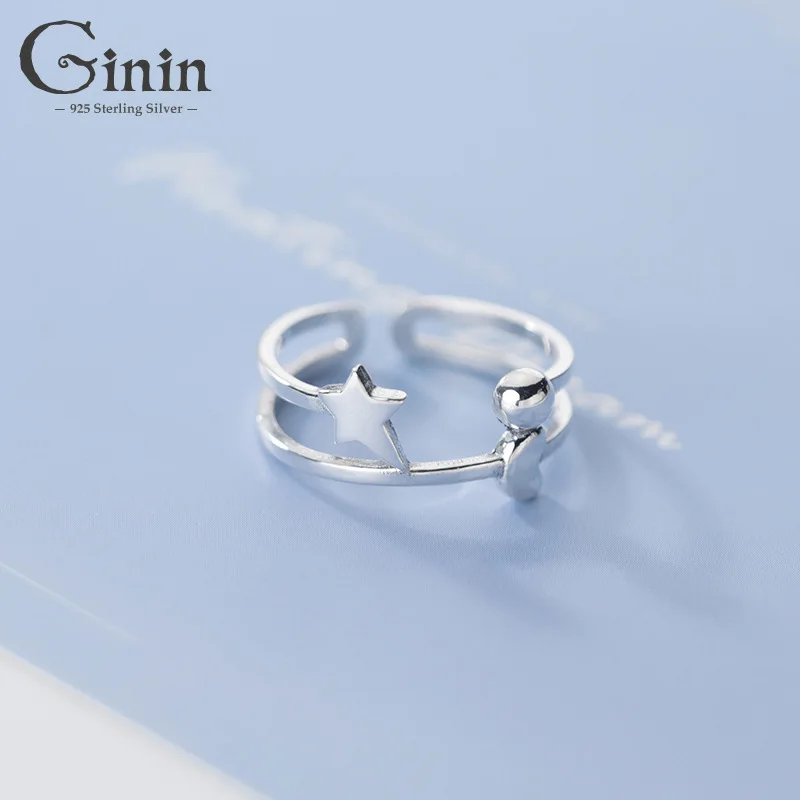 

Ginin 100% 925 Sterling Silver Double Circles Star Heart Fashion Rings For Women Man Simple Artistic Sweet Party Gift Jewelry