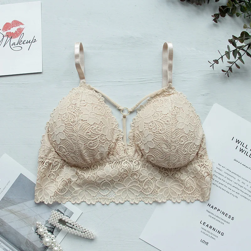 

Lace Bralette Sexy Bras For Women Underwear Floral Lace Bra Wireless Seamless Deep V Crop Top Push Up Bra Female Sexy Lingerie