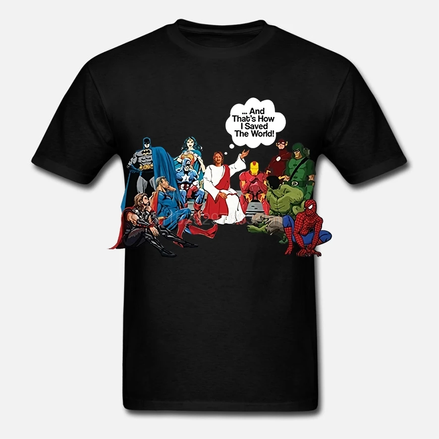 

Jesus And Superheroes That's How I Saved The World Christian Funny Mens T-Shirt