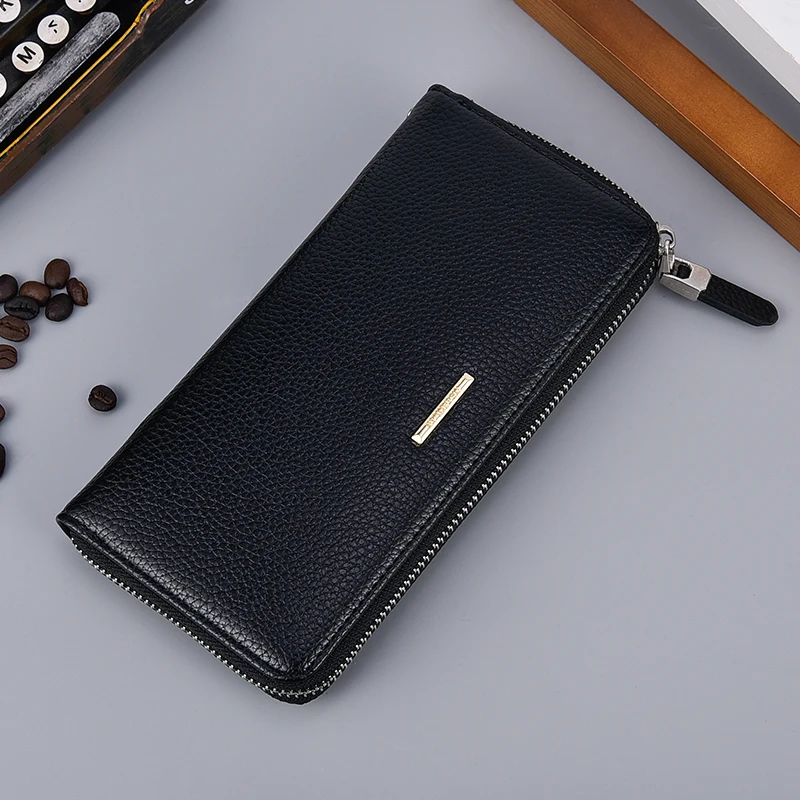 Мужской Длинный кошелек на молнии кожаный роскошный клатч для кредитных карт с