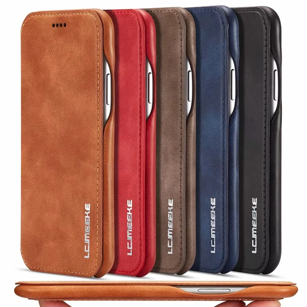 

Luxury Thin Leather Case Flip Cover for iPhone 12 Mini 11 Pro XS Max XR 8 7 6s Plus SE 2020 Folio Stand Magnetic Coque Card Slot