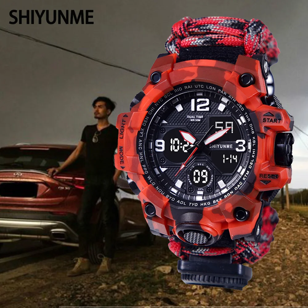 

SHIYUNME Fashion Watch Dual Time Men Watches 50m WaterproofMale Clock Military Watches for Men Shock Resisitant Sport Watches