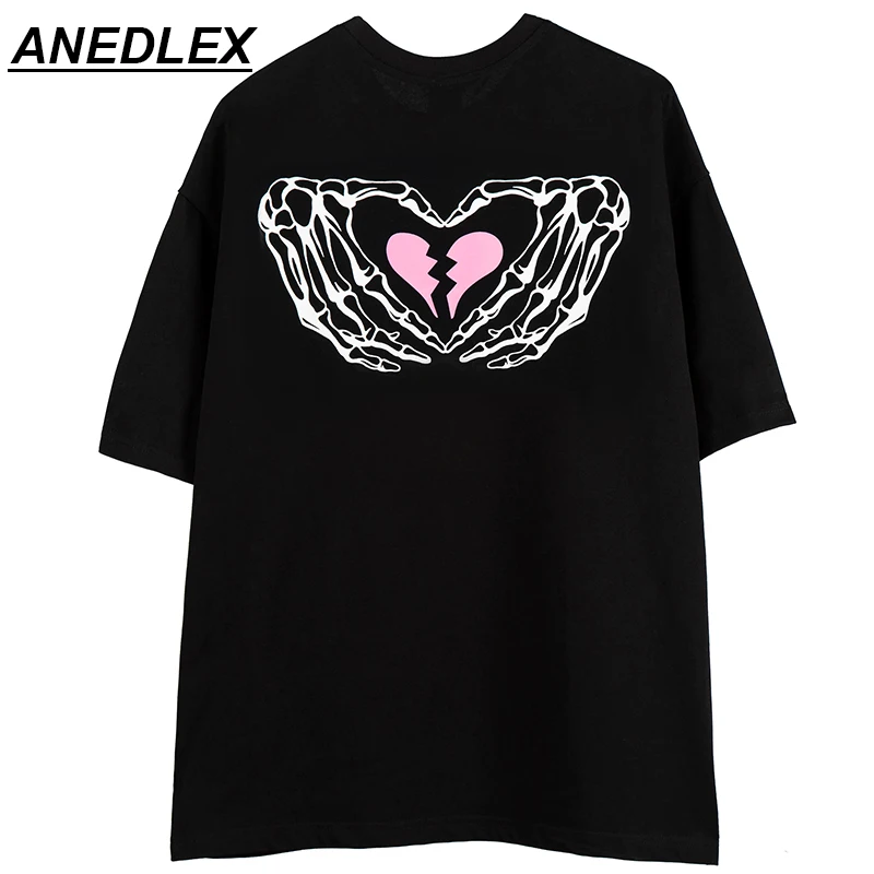 

Summer Men Hip Hop Streetwear T-Shirt Torn Heart Skeleton Letter Printed T Shirt Harajuku Cotton Casual Tshirt Short Sleeve Tops