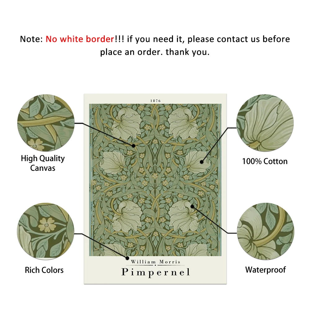 Холст с изображением Вильяма Морриса цветные цветы розы листья выставки