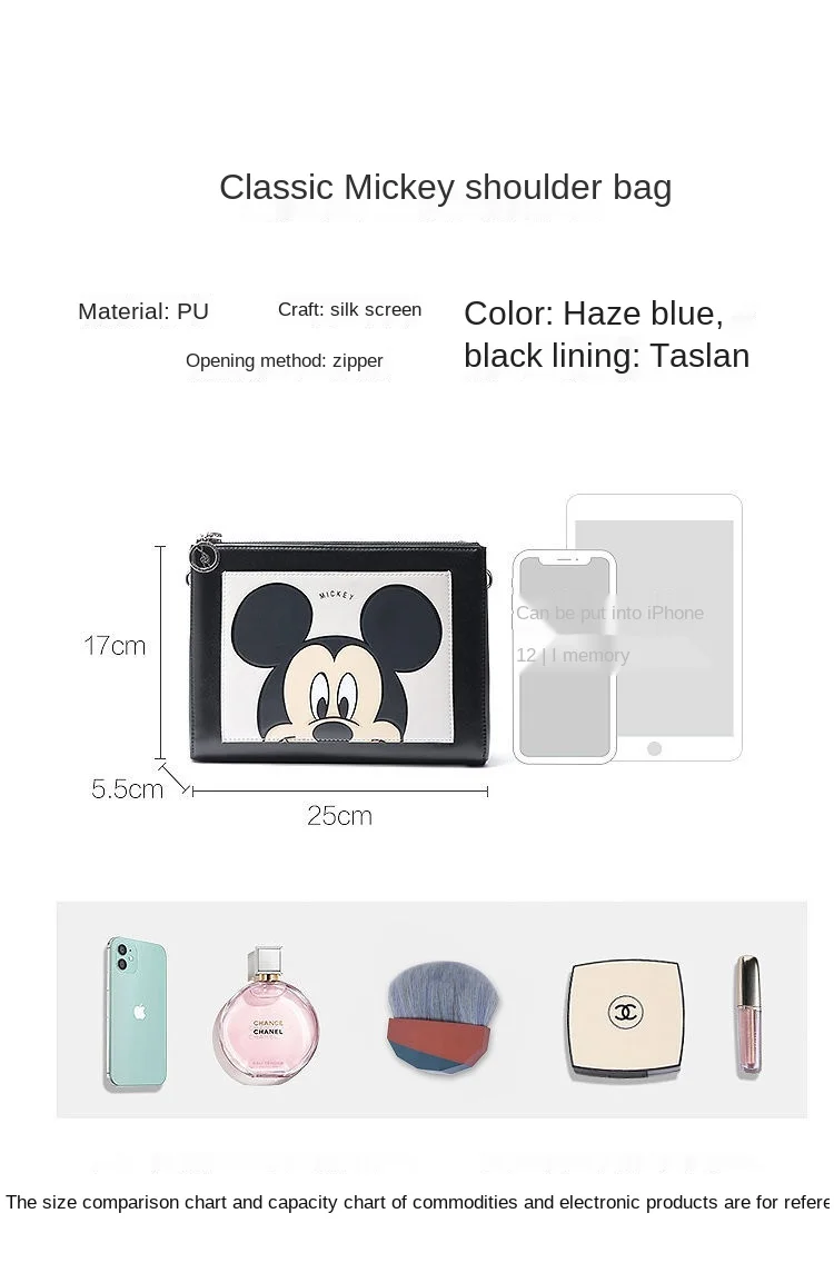 

Disney Anime Mickey Mouse Ladies Messenger Bag Pu Zipper Fashion Wild Luxury Girl Shoulder Bag cute Large Capacity Storage Bag
