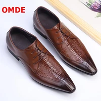 omde genuine leather crocodile pattern pointed toe formal shoes men dress shoes fashion lace up office wedding mens shoes