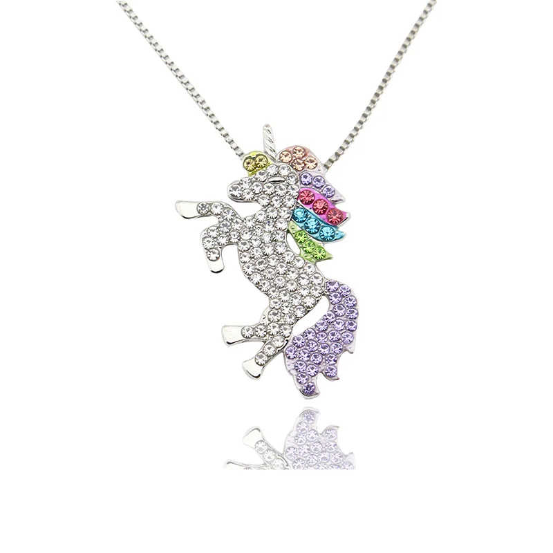 

Colorful Rhinestone Unicorn Heart Pendant Necklace Female Cute Pony Animal Necklace For Women Girl Fashion Jewelry Gift