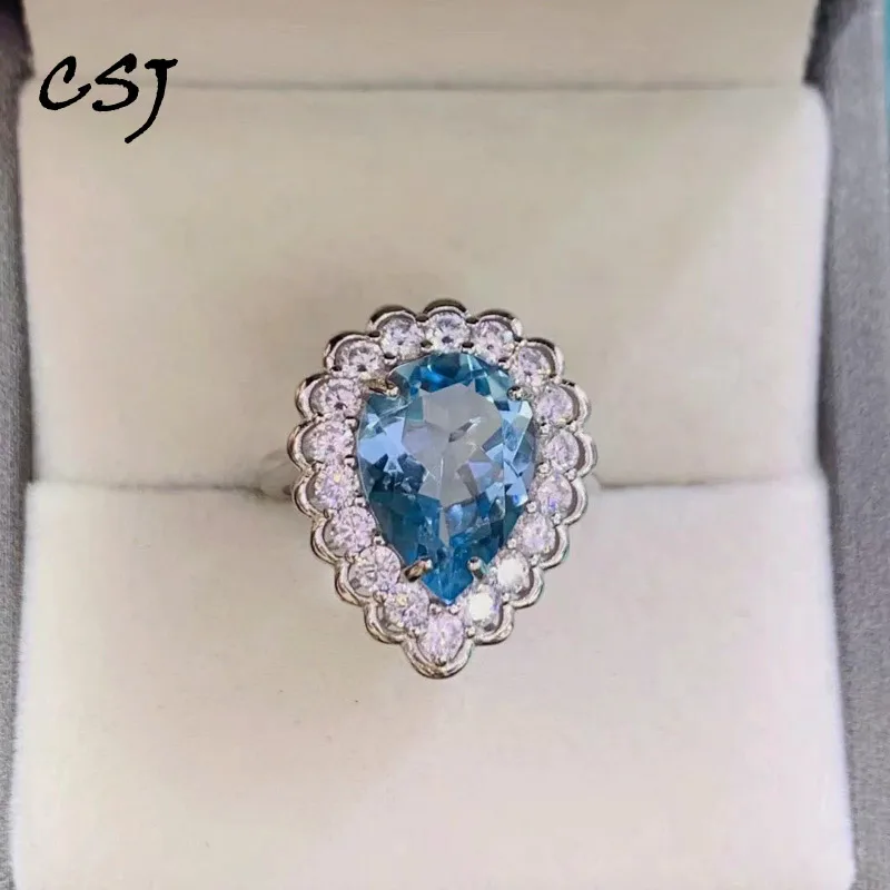 

CSJ Classic Natural Blue Topaz Rings 925 Sterling Silver Gemstone Oval12*16mm Jewelry for Women Lady Wedding Party Gift