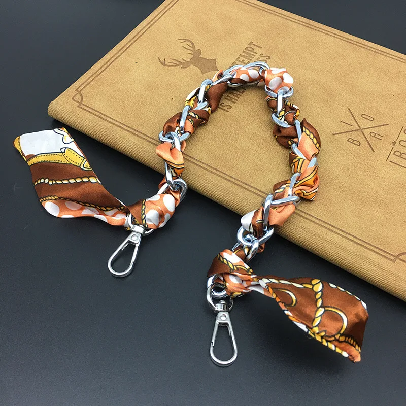 

Silk Scarf Ribbon Handbag Accessories Chain Fashion Scarf Metal Chain Handle Bag Decor Bow Multifunction Ribbon Handbag Strap