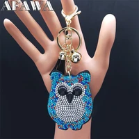 fashion owl tassel blue crystal bag charm womenmen big gold color cut key chains jewelry llaveros mujer kxhk18s01