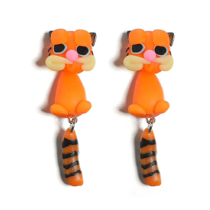 

1 pairs Handcraft Polymer Clay Earrings Dinosaur/Piranha/Fox/Cat Chomper 3D Cute Animal Statement Dangle Earrings CLAY-HDJ38