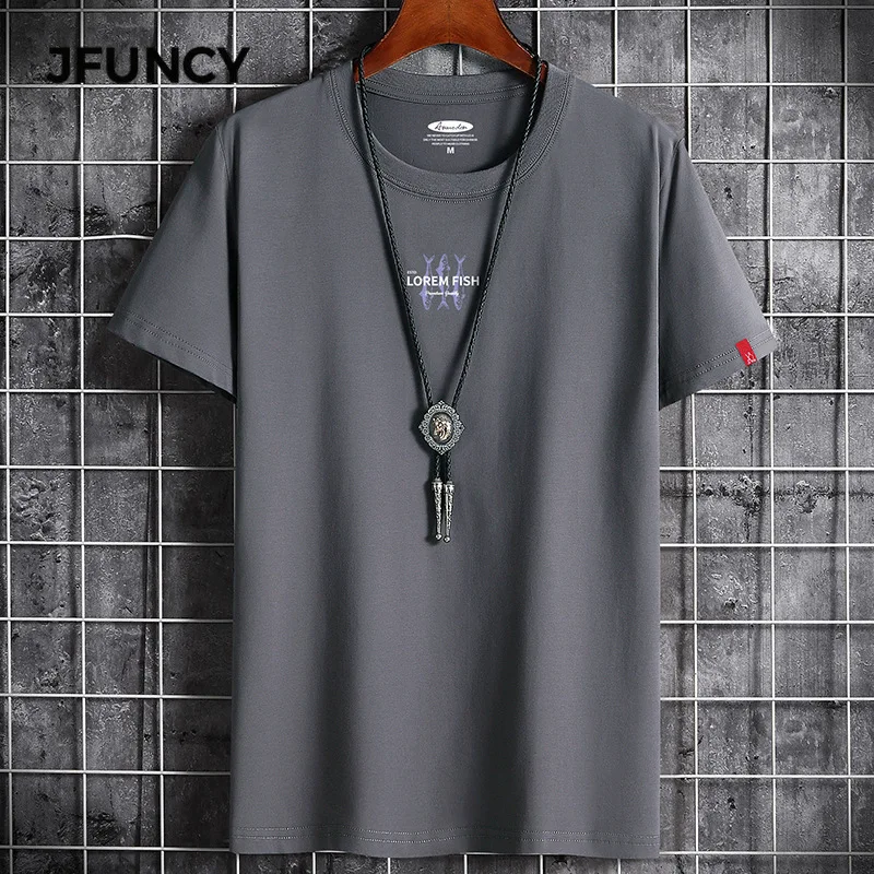 

JFUNCY S-6XL Oversize Men Loose Tee Tops 100% Cotton Short Sleeve Fashion Print Men's T-shirt Summer New Male Casual Tshirt