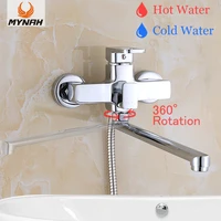 MYNAH Shower Faucet Functions Wall Mounted Bathtub Mixing Valve Faucet Mixer Tap Zinc Alloy Chrome Plated Bathroom