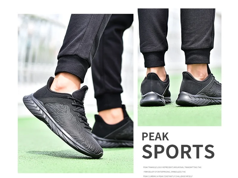 PEAK Men Running Shoes Low-cut Lightweight Woven Non-slip Casual Shoes Reflective Night Running Sneakers Autumn Winter Footwear