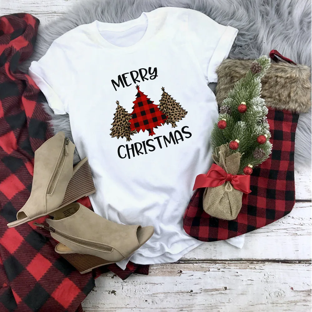

Christmas Tree T Shirt Women Christmas Santa Claus Tees Snowman Print Cartoon 2022 Happy New Year Holiday Fashion Shirt