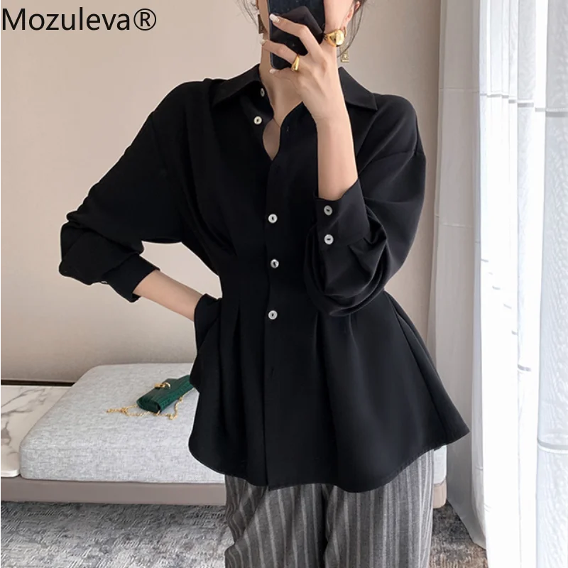 Женская шифоновая блузка Mozuleva однобортная с отложным воротником 2021 | одежда