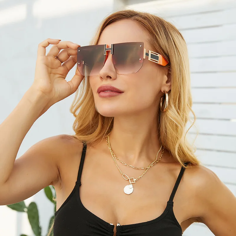 

Fashion Half Frame Square Sunglasses Men And Women Retro Glasses Luxury Brand Designer Sun Glasses Female Big Frame Eyewear