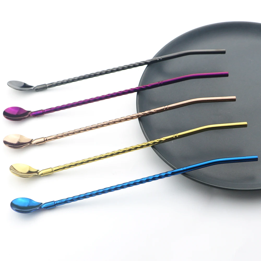 

Reusable Long Straw Spoon Portable Tea Scoop Multicolor 18/10 Stainless Steel Straw Bar Cocktail Coffee Stirring Drinking Spoon
