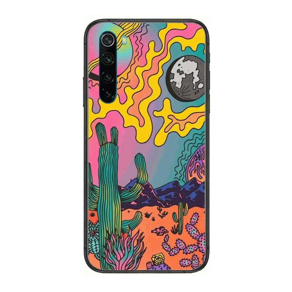 

Psychedelic Trippy Art Soft cartoon Phone Case For XiaoMi Redmi Note 9S 8 7 6 5 A Pro T Y1 Anime Black Cover Silicone Back Pr