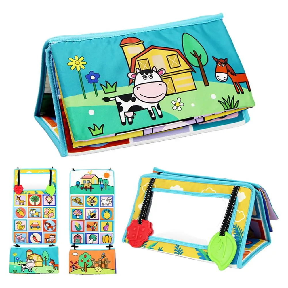 Черно-белые детские игрушки, зеркальная книга с временем живота, двойные контрастные тканевые Книги для малышей для детей 0-3 лет 23