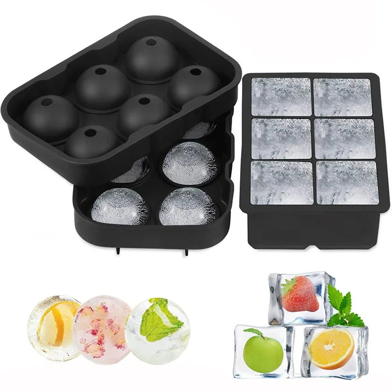 

Large Ice Cube Maker Silicone Ice Mold 6 Cell Sphere Ice Ball Mold Square Ice Cube Tray Whiskey Cocktail Party Bar Accessories